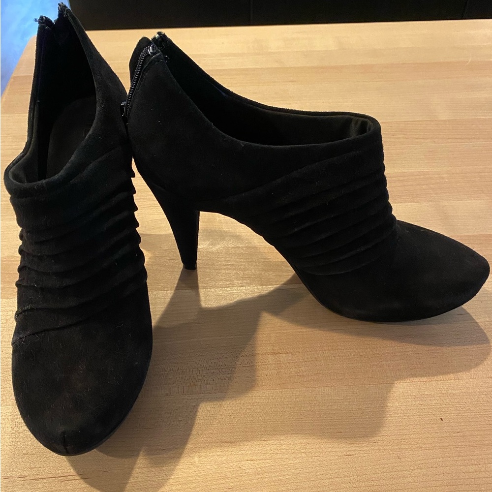 Black suede heel booties